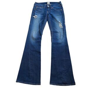 True Religion Joey Flare Jean Size 27x34‎ Medium Wash Distressed